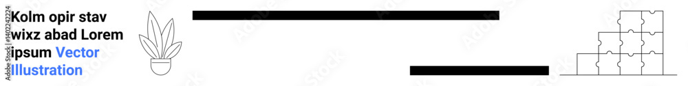 Geometric layout with plant pot line art, aligned horizontal text lines, and cracked stacked blocks. Ideal for modern design, minimalism, architecture, branding, sustainability, home decor flat Geometric layout with plant pot line art, aligned horizontal text lines, and cracked stacked blocks. Ideal for modern design, minimalism, architecture, branding, sustainability, home decor flat