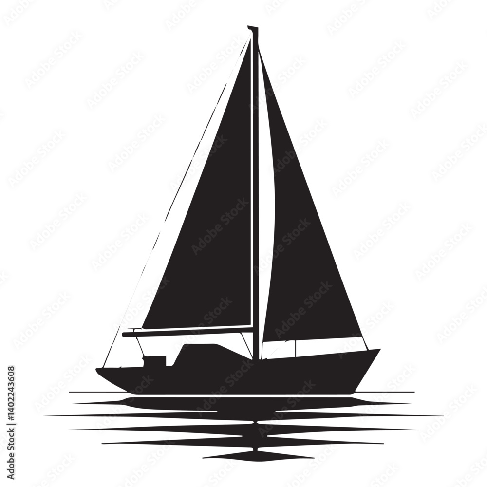 Sailing Boat Yacht Ocean Lake Boating Water Sports vector black color silhouette White Background. Sailing Boat Yacht Ocean Lake Boating Water Sports vector black color silhouette White Background.
