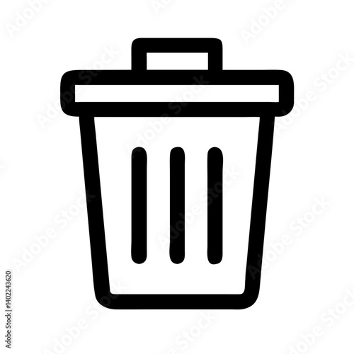 Trash Can Icon: A sleek and simple black line icon depicting a standard trash can with a lid, symbolizing the action of deleting or discarding unwanted items.