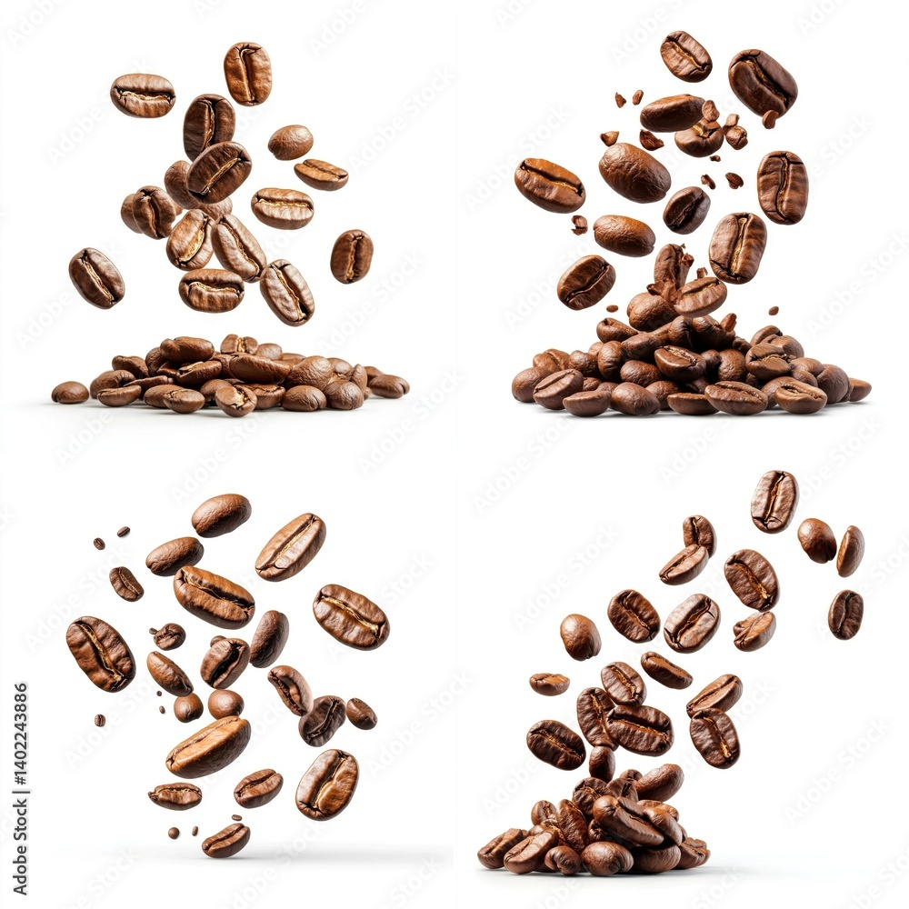 Obraz premium Coffee beans flying mid-air, isolate on white background. Mix Collection.