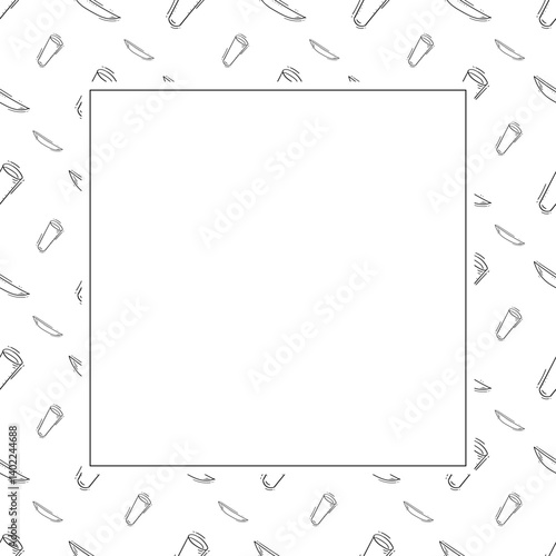 kitchen utensil frame. doodle kitchenware square frame. kitchen background