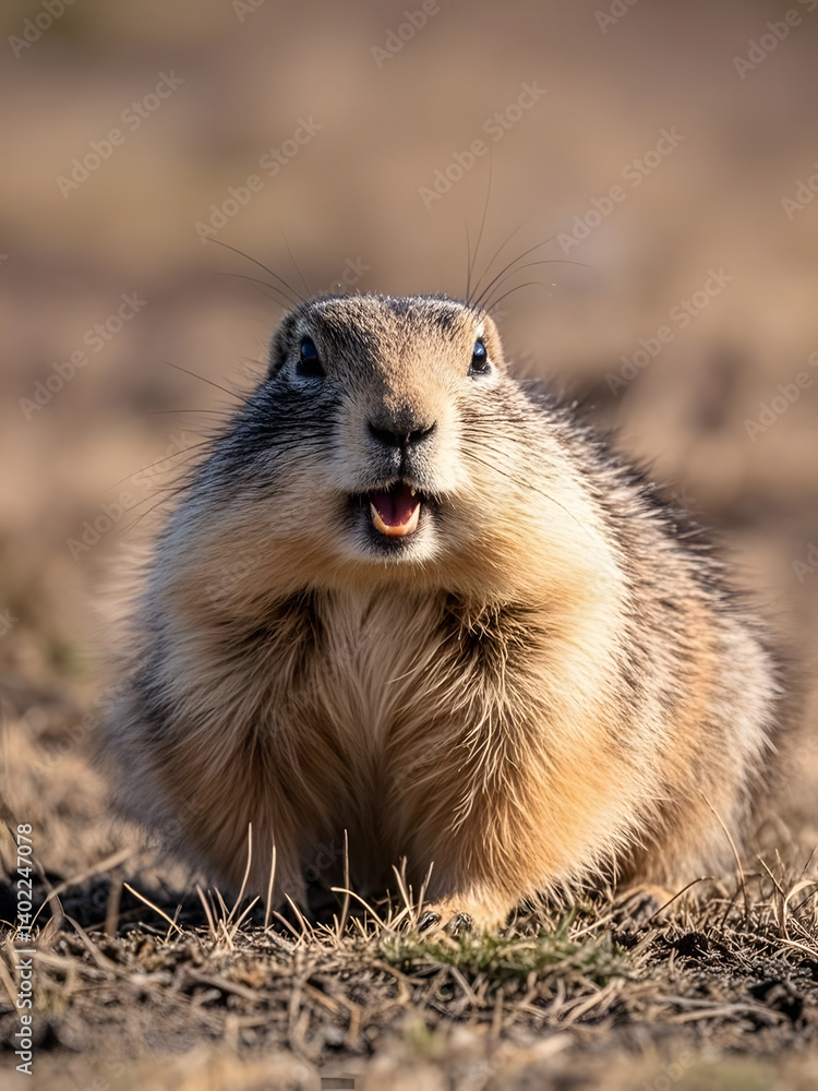 Fototapeta premium Alert Groundhog in Natural Setting 