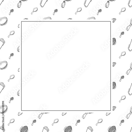 kitchen utensil frame. doodle kitchenware square frame. kitchen background