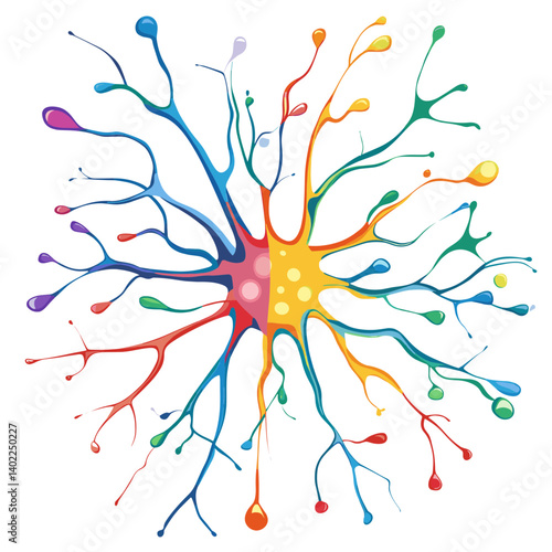 Colorful Artistic Neuron Illustration with Dendrites and Axon
