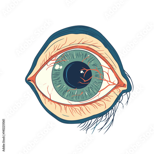Detailed Illustration of a Human Eye with Visible Blood Vessels