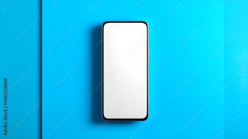 Modern smartphone with blank screen centered on vibrant blue background. Modern smartphone with blank screen centered on vibrant blue background.