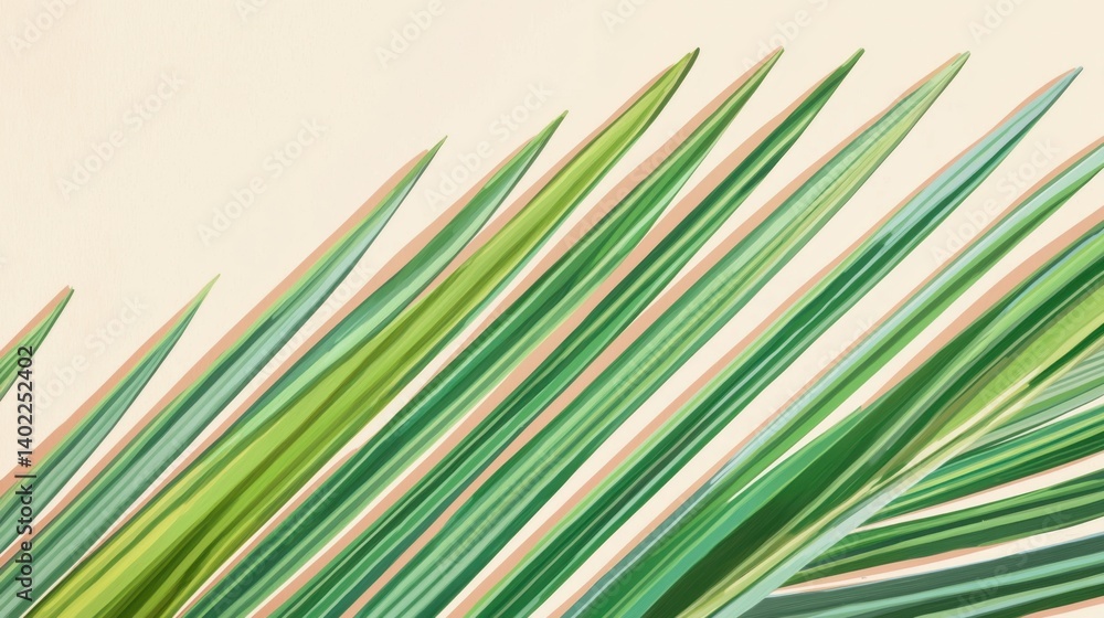 Obraz premium Green Tropical Palm Leaf Against Soft Neutral Background