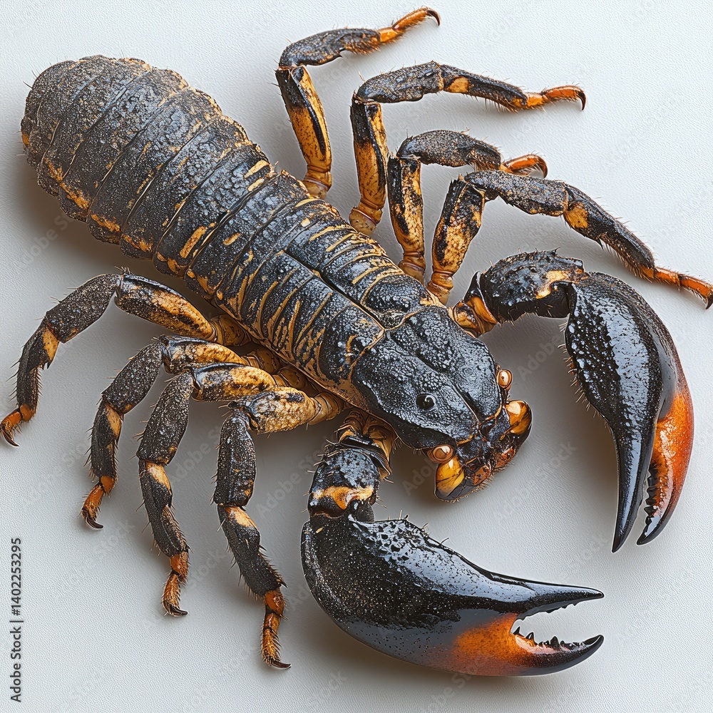 Venomous arachnid, segmented body, claws, poisonous stinger, segmented legs, insects, arachnids, dangerous creature
