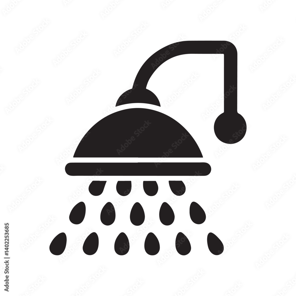 Shower Head Icon Vector with Water Droplets in Silhouette Style Shower Head Icon Vector with Water Droplets in Silhouette Style