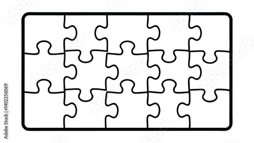 Completed Twelve Piece Jigsaw Puzzle With Black Outline And White Fill As An Illustration