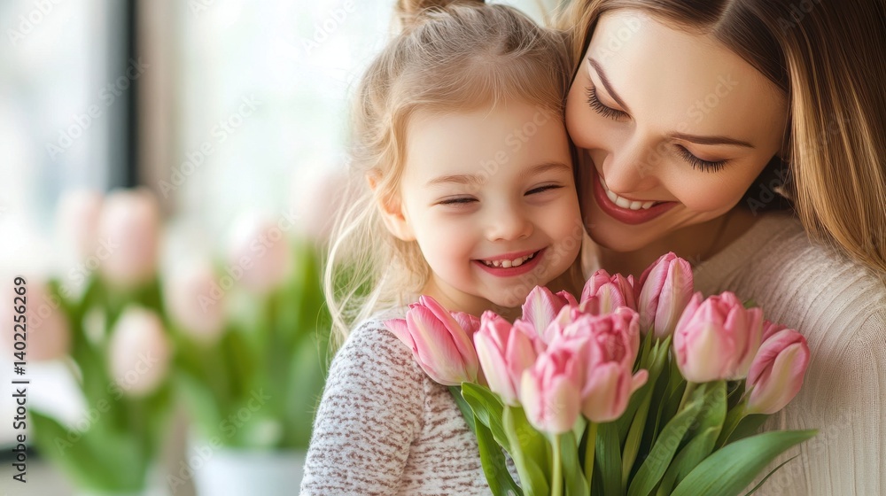 A heartwarming illustration captures the essence of Mother's Day. Beautiful flowers. A heartwarming illustration captures the essence of Mother's Day. Beautiful flowers.