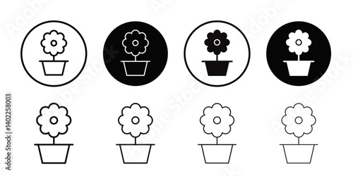 Flower in pot icon Flat art illustration in outline