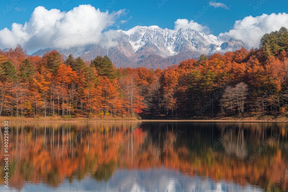 Autumn's Vibrant Tapestry A Tranquil Lake Reflecting Mountain Splendor in Seasonal Glory Autumn's Vibrant Tapestry A Tranquil Lake Reflecting Mountain Splendor in Seasonal Glory