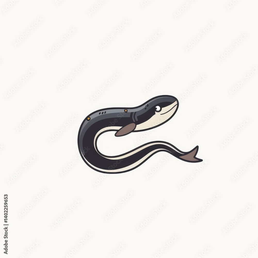 Cute cartoon eel illustration. A simple, stylized drawing of a friendly-looking eel swimming.