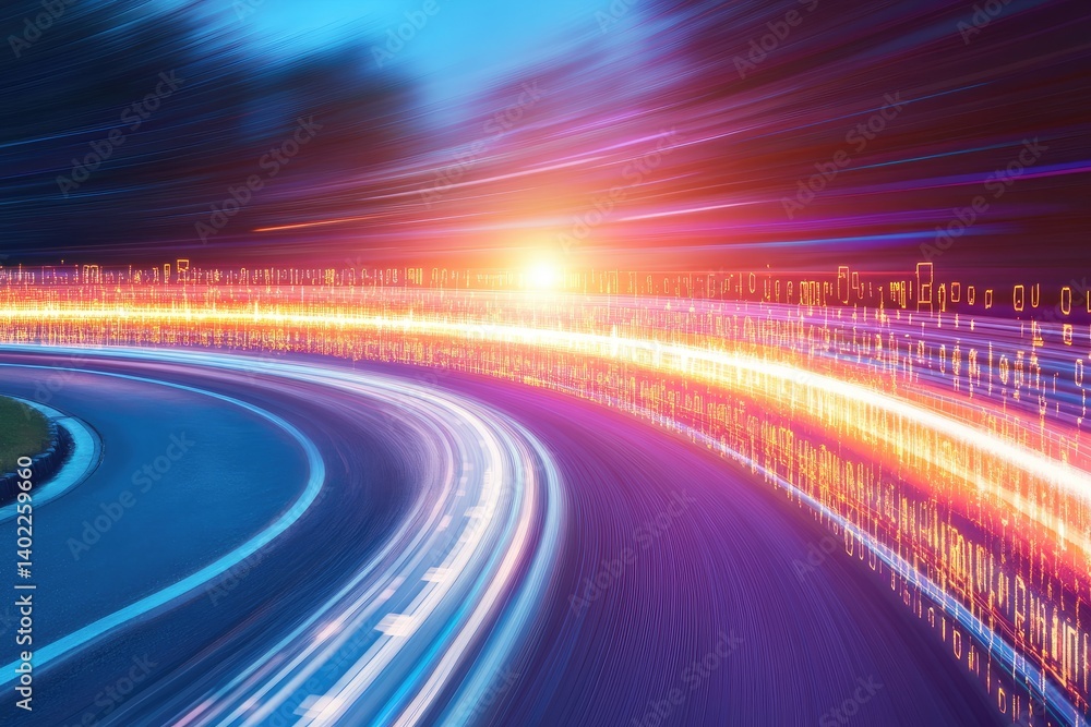Nighttime Highway Speed Blur A Symphony of Motion and Light Trails.