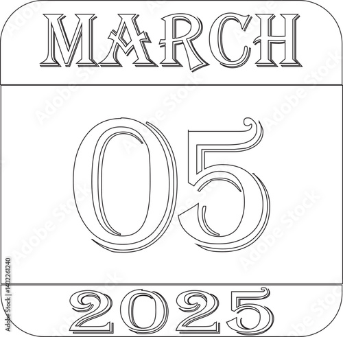 March 2025 calendar line art icon.Single day calendar in vector illustration flat style.Agenda plan, march month schedule calendar and Time planner.Meeting appointment time.Calendar Event schedule dat