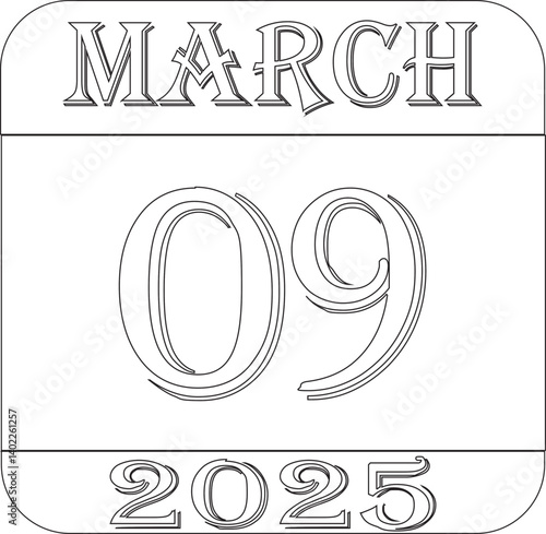 March 2025 calendar line art icon.Single day calendar in vector illustration flat style.Agenda plan, march month schedule calendar and Time planner.Meeting appointment time.Calendar Event schedule dat
