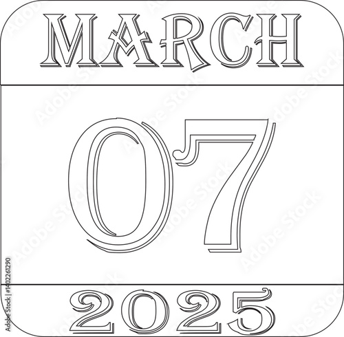 March 2025 calendar line art icon.Single day calendar in vector illustration flat style.Agenda plan, march month schedule calendar and Time planner.Meeting appointment time.Calendar Event schedule dat