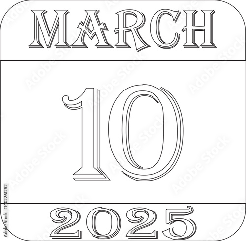 March 2025 calendar line art icon.Single day calendar in vector illustration flat style.Agenda plan, march month schedule calendar and Time planner.Meeting appointment time.Calendar Event schedule dat