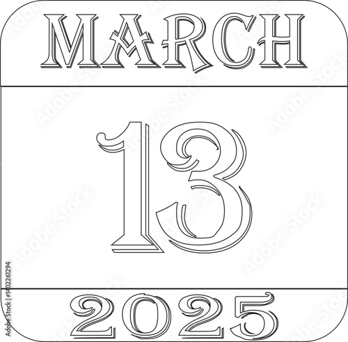 March 2025 calendar line art icon.Single day calendar in vector illustration flat style.Agenda plan, march month schedule calendar and Time planner.Meeting appointment time.Calendar Event schedule dat