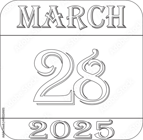 March 2025 calendar line art icon.Single day calendar in vector illustration flat style.Agenda plan, march month schedule calendar and Time planner.Meeting appointment time.Calendar Event schedule dat