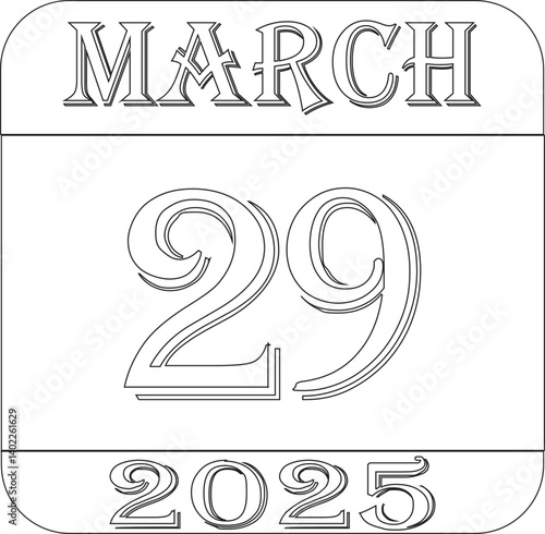 March 2025 calendar line art icon.Single day calendar in vector illustration flat style.Agenda plan, march month schedule calendar and Time planner.Meeting appointment time.Calendar Event schedule dat