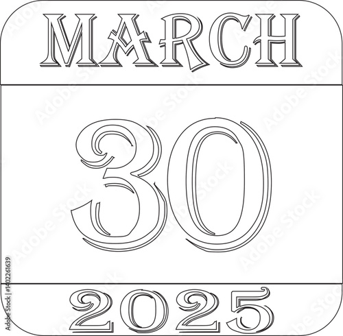 March 2025 calendar line art icon.Single day calendar in vector illustration flat style.Agenda plan, march month schedule calendar and Time planner.Meeting appointment time.Calendar Event schedule dat