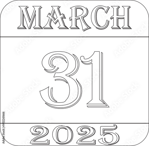 March 2025 calendar line art icon.Single day calendar in vector illustration flat style.Agenda plan, march month schedule calendar and Time planner.Meeting appointment time.Calendar Event schedule dat