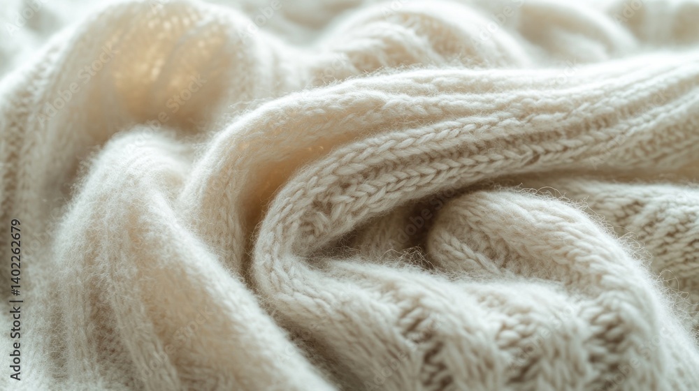 Soft, textured, creamy beige knitted fabric folds. Soft, textured, creamy beige knitted fabric folds.