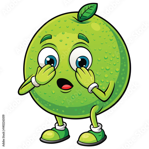 Surprised lime character covering its eyes
