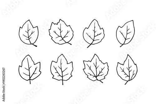 Set of 6 pec in two row  Devil Tree leaf line art on white background