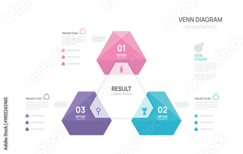 Venn diagram infographic geometric chart template for business start up presentation vector illustration.