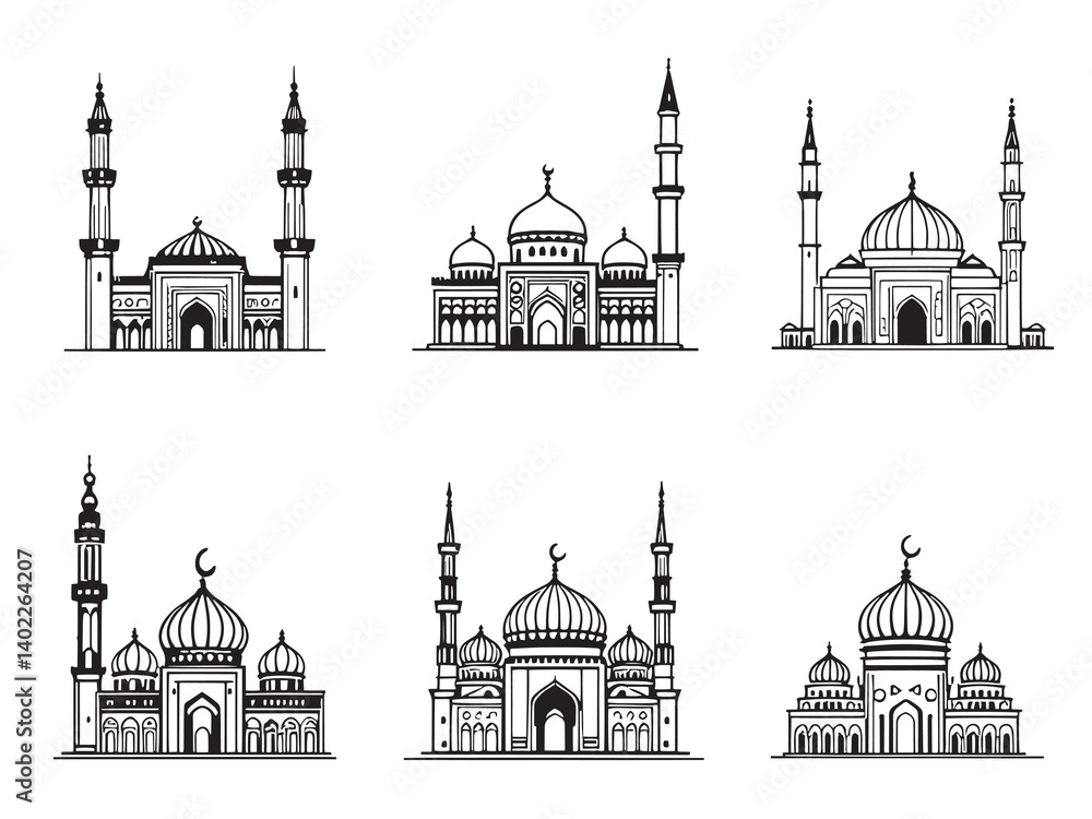 Fototapeta premium Prophets Mosque Simple Outline Drawing