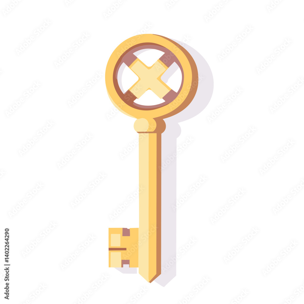 Obraz premium Golden Ornate Key Illustration on White Background