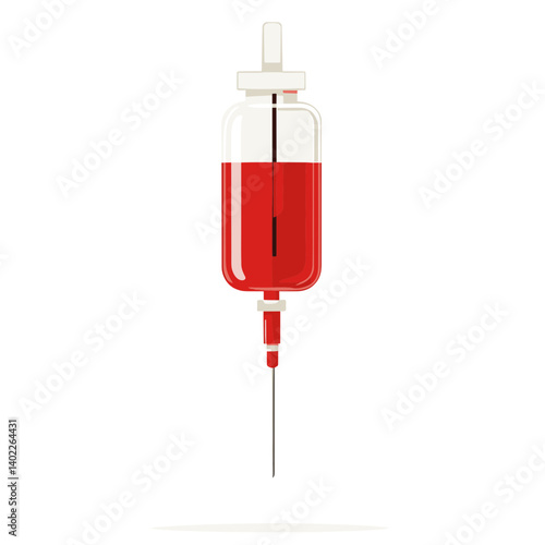 Medical Illustration of an IV Bag with Red Liquid and Needle