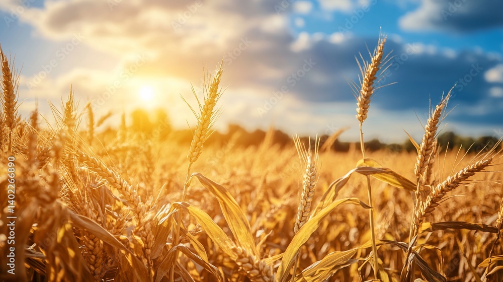 Golden wheat field illuminated by the warm sunlight in countryside Golden wheat field illuminated by the warm sunlight in countryside