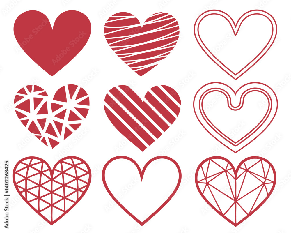 Set of Red Heart Icons and Design Elements for Love. Set of Red Heart Icons and Design Elements for Love.