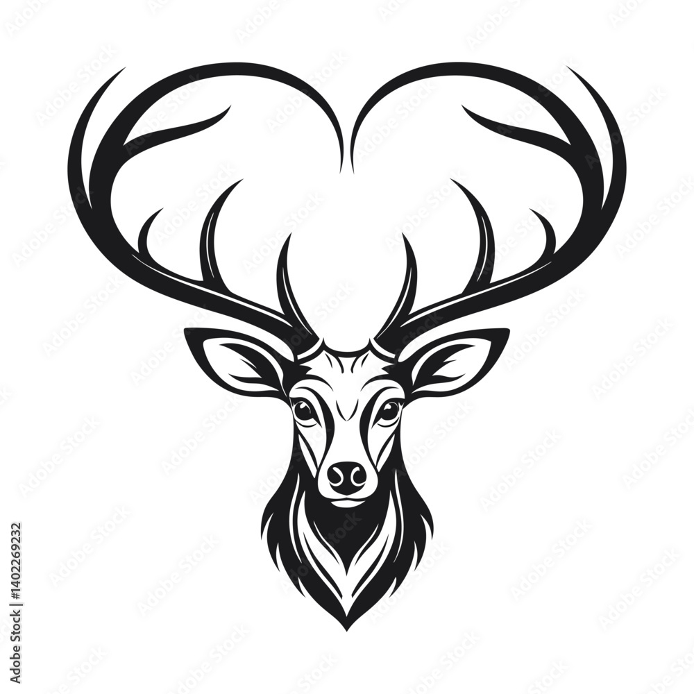 Fototapeta premium Brown deer head silhouette vector illustration shows a wild mammal with antlers