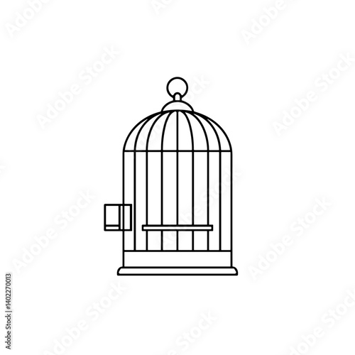 Empty birdcage outline illustration on a white background  