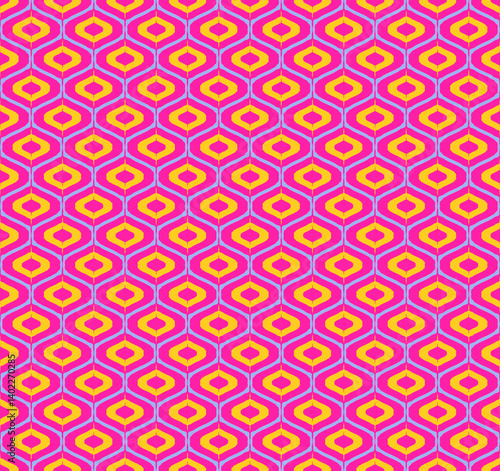 Abstract vibrant pink on hexagon shapes geometric seamless pattern wallpaper background. Classic minimal fabric repeat pattern in art theme.