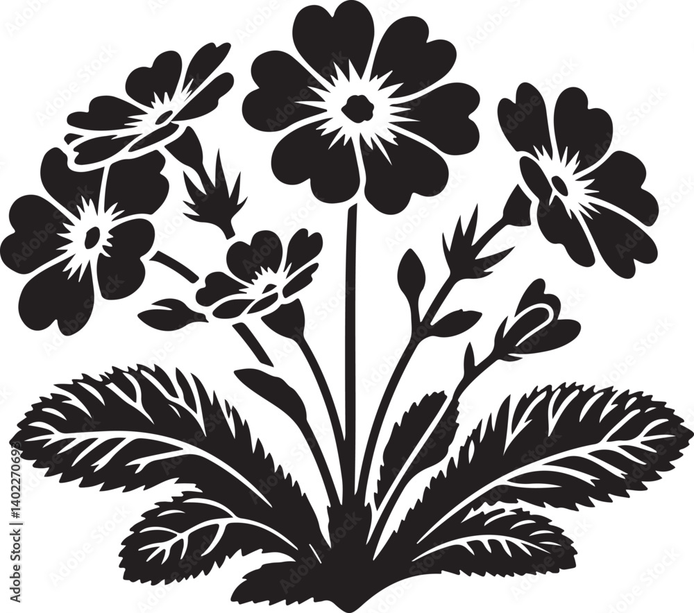 Detailed Primrose Silhouette Vector Art Detailed Primrose Silhouette Vector Art