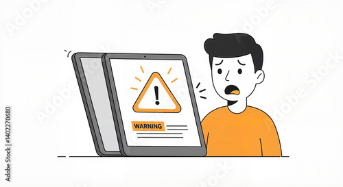 Obraz na płótnie Worried person reacting to warning alert on device w salonie