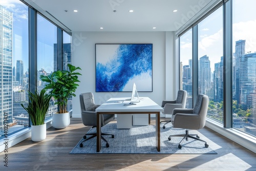 Modern luxury office interior floor to ceiling windows