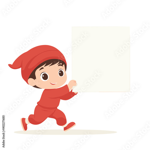 Happy Child Running with Blank Sign