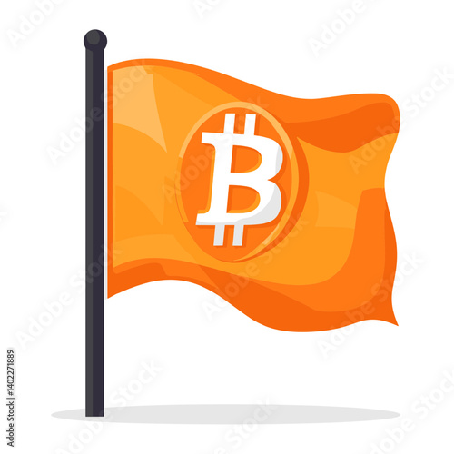 Orange Bitcoin Flag Waving on Pole