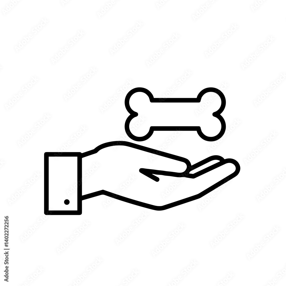 Hand Offering Dog Bone in Minimalist Line Art Style Hand Offering Dog Bone in Minimalist Line Art Style