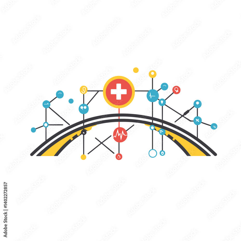 Abstract Healthcare Network Bridge Illustration Abstract Healthcare Network Bridge Illustration