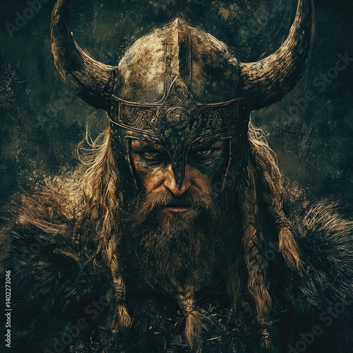 Obraz na płótnie Viking warrior portrait, fierce gaze w salonie