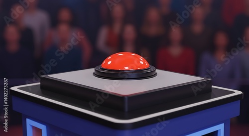 Pushing Red Button at Game Show with Audience Watching