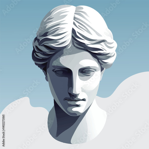 Classical Greek sculpture, marble bust, white stone, detailed facial features, wavy hair, dramatic lighting.